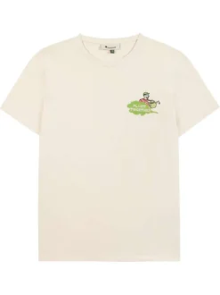 T-shirt en coton écru uni avec une coupe droite et un col rond