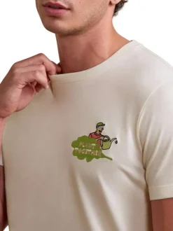 T-shirt en coton écru uni avec une coupe droite et un col rond