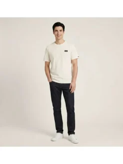 T-shirt en coton écru uni avec une coupe droite et un col rond