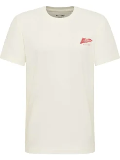 T-shirt en coton écru uni avec une coupe droite et un col rond