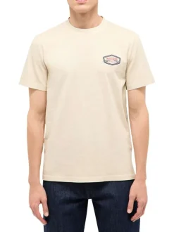 T-shirt en coton écru uni avec une coupe droite et un col rond