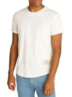 T-shirt en coton écru uni avec une coupe droite et un col rond