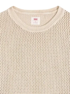 T-shirt en coton écru uni avec une coupe droite et un col rond bord côte