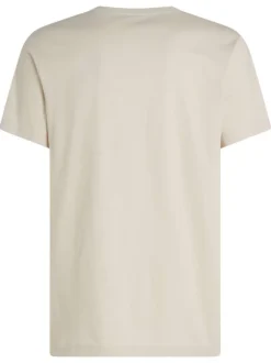T-shirt en coton écru uni avec une coupe droite et un imprimé kaki à la poitrine