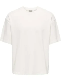 T-shirt en coton écru uni avec une coupe oversize et un col rond