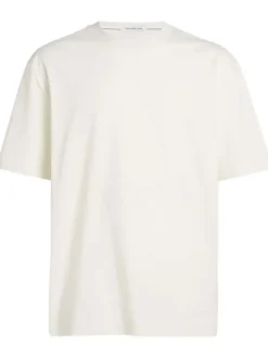 T-shirt en coton écru uni col rond et une bande dans le dos