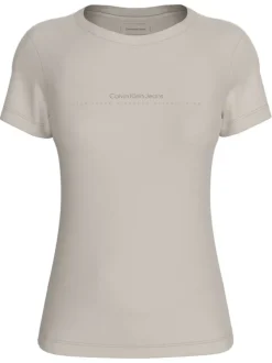 T-shirt en coton écru uni à coupe droite, col rond et des manches courtes