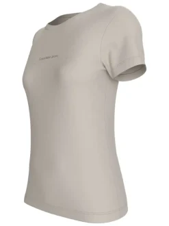 T-shirt en coton écru uni à coupe droite, col rond et des manches courtes