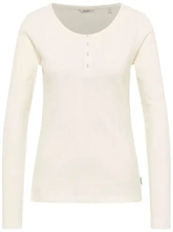 T-shirt en coton écru uni en maille ajourée avec un col tunisien