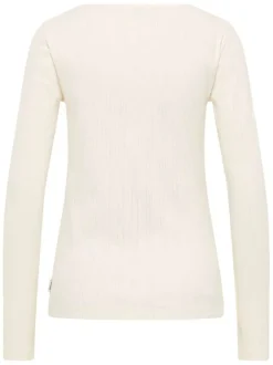 T-shirt en coton écru uni en maille ajourée avec un col tunisien