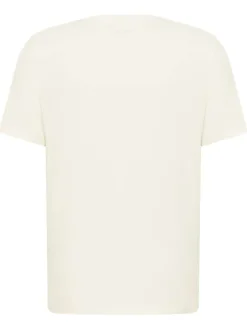 T-shirt en coton écru uni à manches courtes pourvu d'un col rond