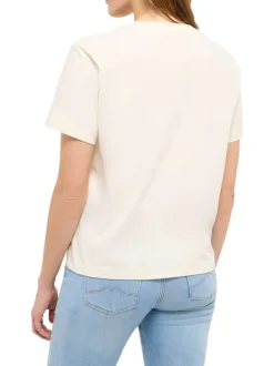T-shirt en coton écru uni pourvu de manches courtes et d'un col rond