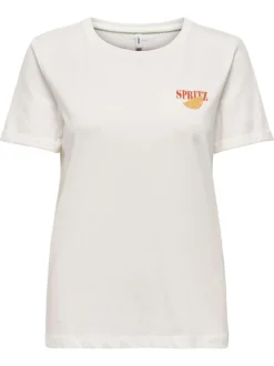 T-shirt en coton écru uni pourvu de manches courtes et d'un col rond