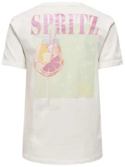 T-shirt en coton écru uni pourvu de manches courtes et d'un col rond