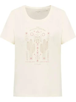 T-shirt en coton écru uni pourvu d'un col rond et d'une coupe droite