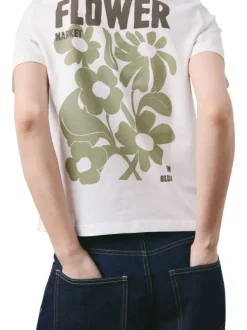T-shirt en coton écru uni pourvu d'un col rond et d'une coupe droite