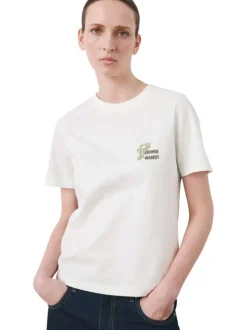 T-shirt en coton écru uni pourvu d'un col rond et d'une coupe droite
