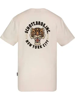 T-shirt en coton écru uni pourvu d'un col rond et d'un imprimé tigre