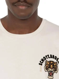 T-shirt en coton écru uni pourvu d'un col rond et d'un imprimé tigre