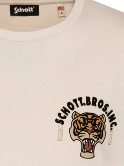 T-shirt en coton écru uni pourvu d'un col rond et d'un imprimé tigre