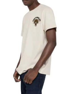 T-shirt en coton écru uni pourvu d'un col rond et d'un imprimé tigre