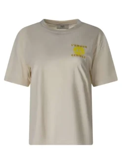 T-shirt en coton écru uni pourvu d'une coupe ample et d'un col rond