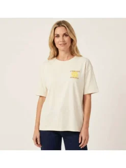 T-shirt en coton écru uni pourvu d'une coupe ample et d'un col rond