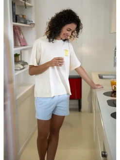 T-shirt en coton écru uni pourvu d'une coupe ample et d'un col rond