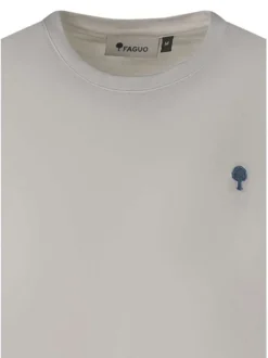 T-shirt en coton écru uni pourvu d'une coupe droite et d'un col rond