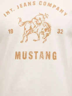 T-shirt en coton écru uni pourvu d'un imprimé centré sur la poitrine