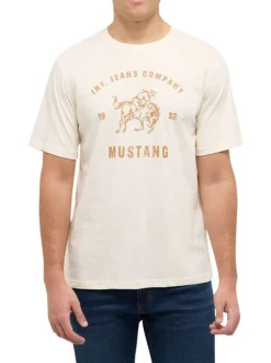 T-shirt en coton écru uni pourvu d'un imprimé centré sur la poitrine