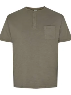 T-shirt en coton de jersey flammé kaki uni col tunisien et à manches courtes
