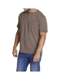 T-shirt en coton de jersey flammé kaki uni col tunisien et à manches courtes