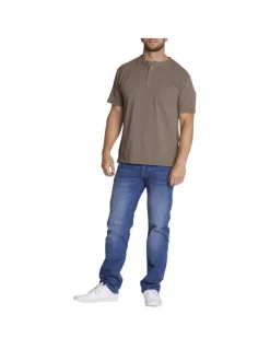 T-shirt en coton de jersey flammé kaki uni col tunisien et à manches courtes