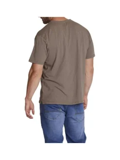T-shirt en coton de jersey flammé kaki uni col tunisien et à manches courtes