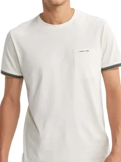 T-shirt en coton ecru uni pourvu de manches courtes et d'un col rond