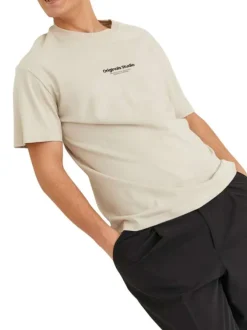 T-shirt en coton en transition beige uni coupe droite col rond
