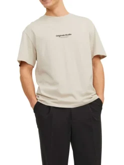 T-shirt en coton en transition beige uni coupe droite col rond