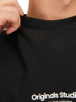T-shirt en coton en transition noir uni coupe droite col rond