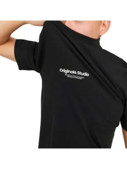 T-shirt en coton en transition noir uni coupe droite col rond