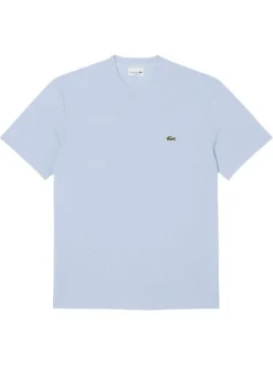 T-shirt en coton et lin mélangés bleu à coupe ajustée pourvu d'un col rond