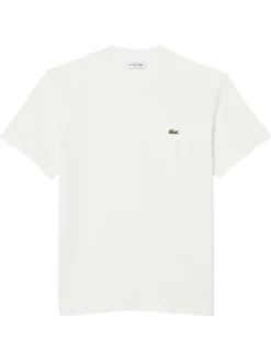 T-shirt en coton et lin mélangés écru à coupe ajustée pourvu d'un col rond
