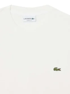 T-shirt en coton et lin mélangés écru à coupe ajustée pourvu d'un col rond