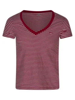T-shirt en coton framboise rayé avec une coupe droite et un col v