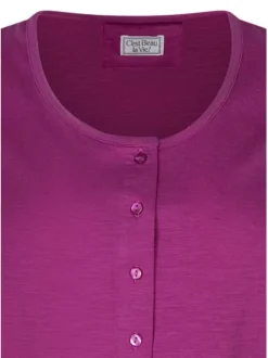T-shirt en coton fuchsia uni pourvu d'un col rond de manches courtes