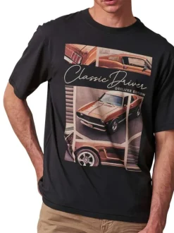 T-shirt en coton gris anthracite imprimé à l'avant à coupe droite