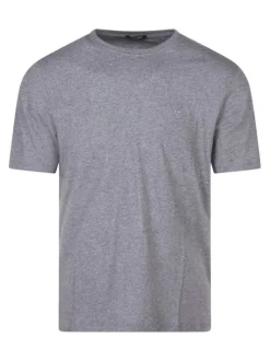 T-shirt en coton gris chiné à col rond avec le mini logo brodé