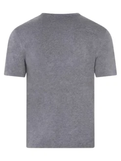 T-shirt en coton gris chiné à col rond avec le mini logo brodé