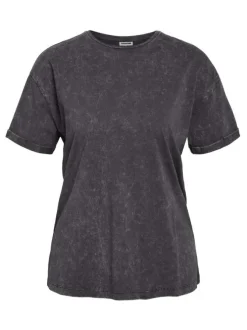 T-shirt en coton gris délavé à coupe droite avec col rond et manches courtes