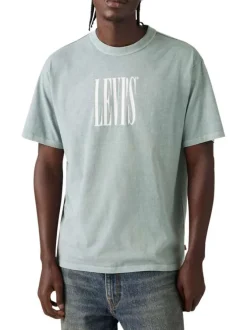 T-shirt en coton gris imprimé à coupe droite pourvu d'un col rond
